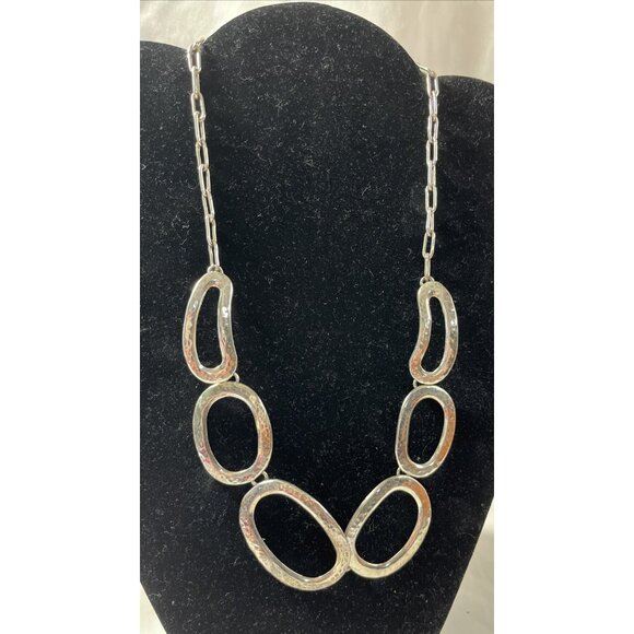 925 Sterling Silver Hammered Circle Rings Chain Link Necklace By Ray Hook Clasp - Picture 1 of 6